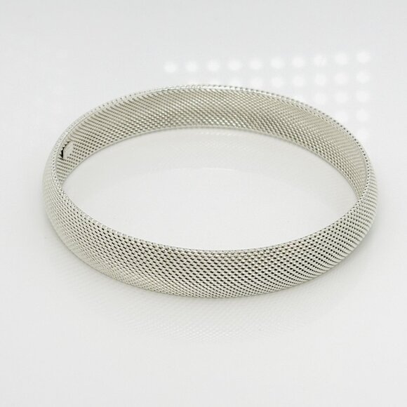 7.5" Tiffany & Co Somerset Firm Dome Mesh Bangle Bracelet in Silver - Picture 1 of 7